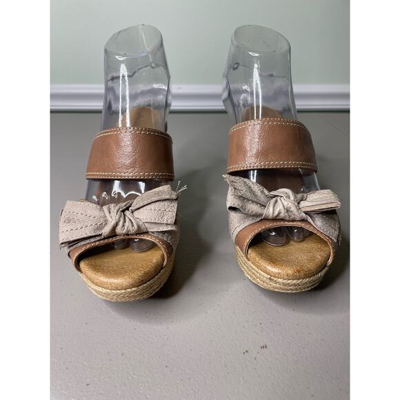 Naya Colette Bow Espadrille Wedge Sandal Slide Double Strap Leather Brown 6.5 W - Picture 4 of 8